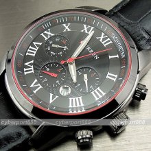 6 Dial Clock Day Hours Hand Date Water Black Leather Men Wrist Watch Wg121