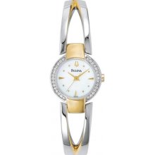 98V08 Bulova Ladies Crystal White Gold Watch