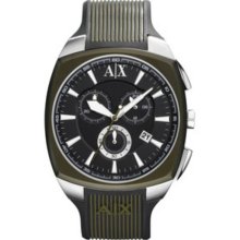 A|X Armani Exchange Men's Black Dial Chronograph Green Silicone Watch - A|X Armani Exchange AX1171