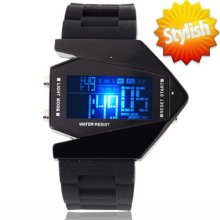 Advanced Led Blue Light Digital Quartz Wrist Watch Men's Black Rubber Clock Hour