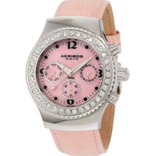 Akribos Xxiv Ak449pk Swarovski Bezel Mop Chronograph Womens Watch