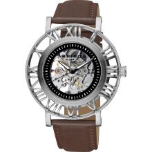 Akribos XXIV Men's Stainless Steel Automatic Skeleton Strap Watch (Silver-tone)