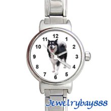 Alaska Malamute Dog Stainless Steel Italian Charms Bracelet Wrist Watch Bc641
