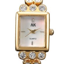 Alias Kim White Dial Rectangle Gold Plat Gemstone Strap Women Ladies Wrist Watch