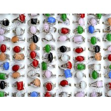 Amazing Wholesale Jewelry Lots 100pcs Mixed Natural Gemstone Silver P Ring Hot