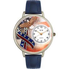 American Patriotic Navy Blue Leather And Silvertone Watch