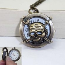 Antique Bronze Mechanical Pocket Watch Pendant Watch With Skull Style 24