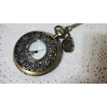 Antique Royal Hollow Floral Pocket Watch Necklace Watch - with flower pendant