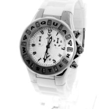 Aqua Master Chrono Diamond White Rubber Strap Ladies Watch W#324-W