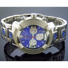 Aqua Master Large Round 20 Diamonds Watch Blue Face & Stainless steel Band