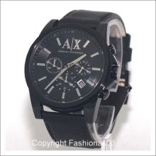 Armani Exchange Mens Chronograph Black Leather Watch Ax2098