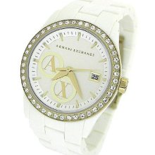 Armani Exchange White Acrylic Strap With Gold & Crystals Watch-ax5022-new