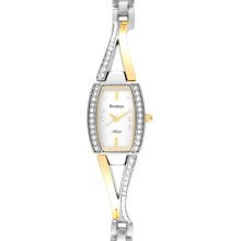 Armitron Crystal Ladies Silver Dial Two Tone Bangle Bracelet Watch 75/3856TT