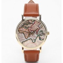 Around The World Leather Watch: Brown One Size Womens Watches