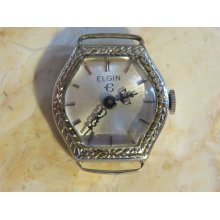 Art Deco Elgin Wind-Up Watch in 18kt White Gold Filigree