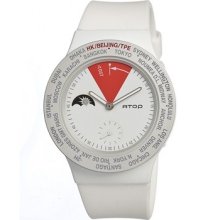 Atop Unisex Vwa World Timer Aluminum Watch - White Rubber Strap - White Dial - ATOVWA-12