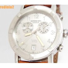 Auth Raymond Weil Mens Parsifal 8000 Chronograph Silver Dial Ss Quartz Rare