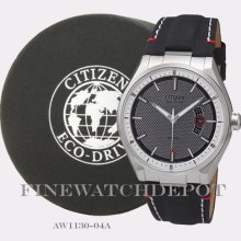 Authentic Men's Citizen Eco-drive Black Leather Strap Watch Aw1130-04a