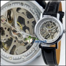 Automatic Mechanical Woman Leather 3a Crystal Skeleton Fashion Wrist Watch S