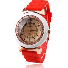 Band Red Silicone Quartz Movement Wrist Watch with Czechic Diamond Decoration