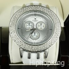 Beautiful All White Clear Stones Iced Out Round Hip Hop Watch Quartz Movement