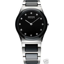 Bering Womens Black Ceramic Watch Sapphire Crystal Stainless Steel 32230-742