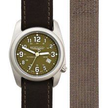 Bertucci A-2T Boxed Set Field Colors 12020 Men's Titanium Watch - Chestnut and Dark Khaki Leather and Nylon Straps - Olive Drab Dial - 02020