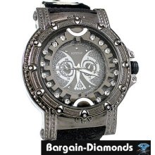 Big Mens Gunmetal Black-on-black Watch Cz Ice Out Diver Strap Steel Bullets Man