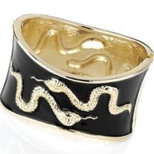 Black And Gold Colour Snake Motif Hinge Bangle