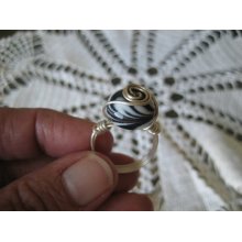 Black and White Wire Wrapped Spiral Ring Ready to Ship