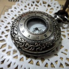 Black Large Steampunk Roman Letters Lace Antiqued Pocket Watch