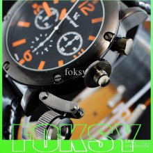 Black Leather Bands Quartz Mens Watch Men's Watches Stylish 6 Hands