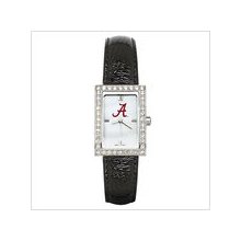 Black Leather University of Alabama Watch with Cz Frame