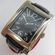 Black Rectangle N.o.s. Gents Watch Silver Case Black Dial