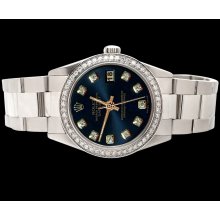 Blue diamond dial bezel rolex watch SS oyster bracelet perpetual datejust