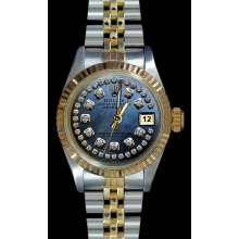 Blue string diamond dial date just rolex ladies watch SS & gold jubilee bracelet - Blue - Metal