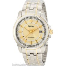 Bulova 98b156 Men's Precisionist Two Tone Quartz Watch With Champagne Dial