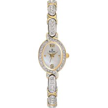 Bulova 98l005 Women's Watch Gold Tone Dress White Dial Crystals