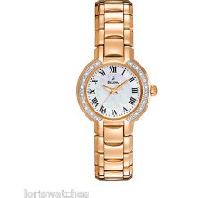 Bulova 98r156 Women's Rose Gold Tone Case Watch With Multiple Diamond Bezel