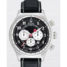 Bulova Adventurer Men`s Stainless Steel Chronograph Watch W/ Black Strap