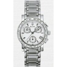 Bulova Highbridge Ladies` Stainless Steel Chronograph Watch W/ 16 Diamonds