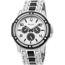 Bulova Men's Crystal Day-date Silver Dial Quartz Watch 98c005