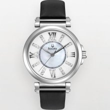 Bulova Stainless Steel Diamond Accent And Mother-Of-Pearl Leather