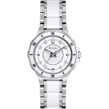 Bulova White Ceramic Diamond Ladies Watch 98P124