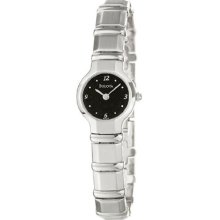 Bulova Women's 96L39 Silver Tone Bracelet Black Dial Watch