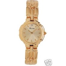 Bulova Women's 97p44 Watch Gold Tone Diamond Silver Tone Dial