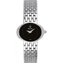 Bulova Women's Diamond Black Dial Stainless Steel 96r49 Watch