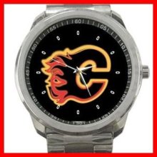 Calgary Flames Hockey Silvertone Sports Metal Watch 32903758