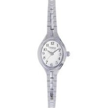 Caravelle By Bulova Ladies` Silver Bracelet Watch With White Oval Dial