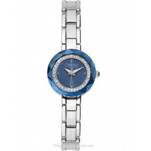 Caravelle Ladies Crystal Dress Watch Blue Round Gem-Cut 43L122